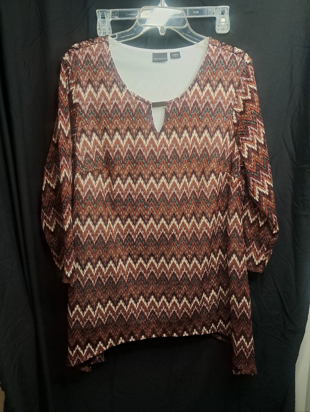 Covington Chevron Print Brown Women's Top - Classic V-Neck Tunic
